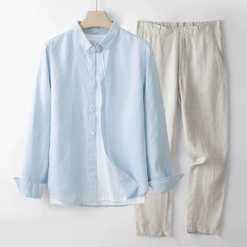 Linen Shirt Breathable - Frühling Neues Herren Baumwoll-Leinen Langarm-Hemd Lässige