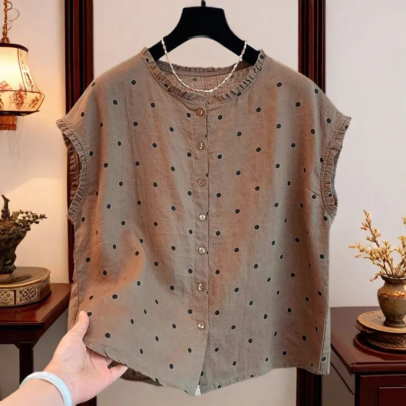 Damen Retro Polka Dot Leinen-B – Shirt Camp Collar Bewertung und Preis